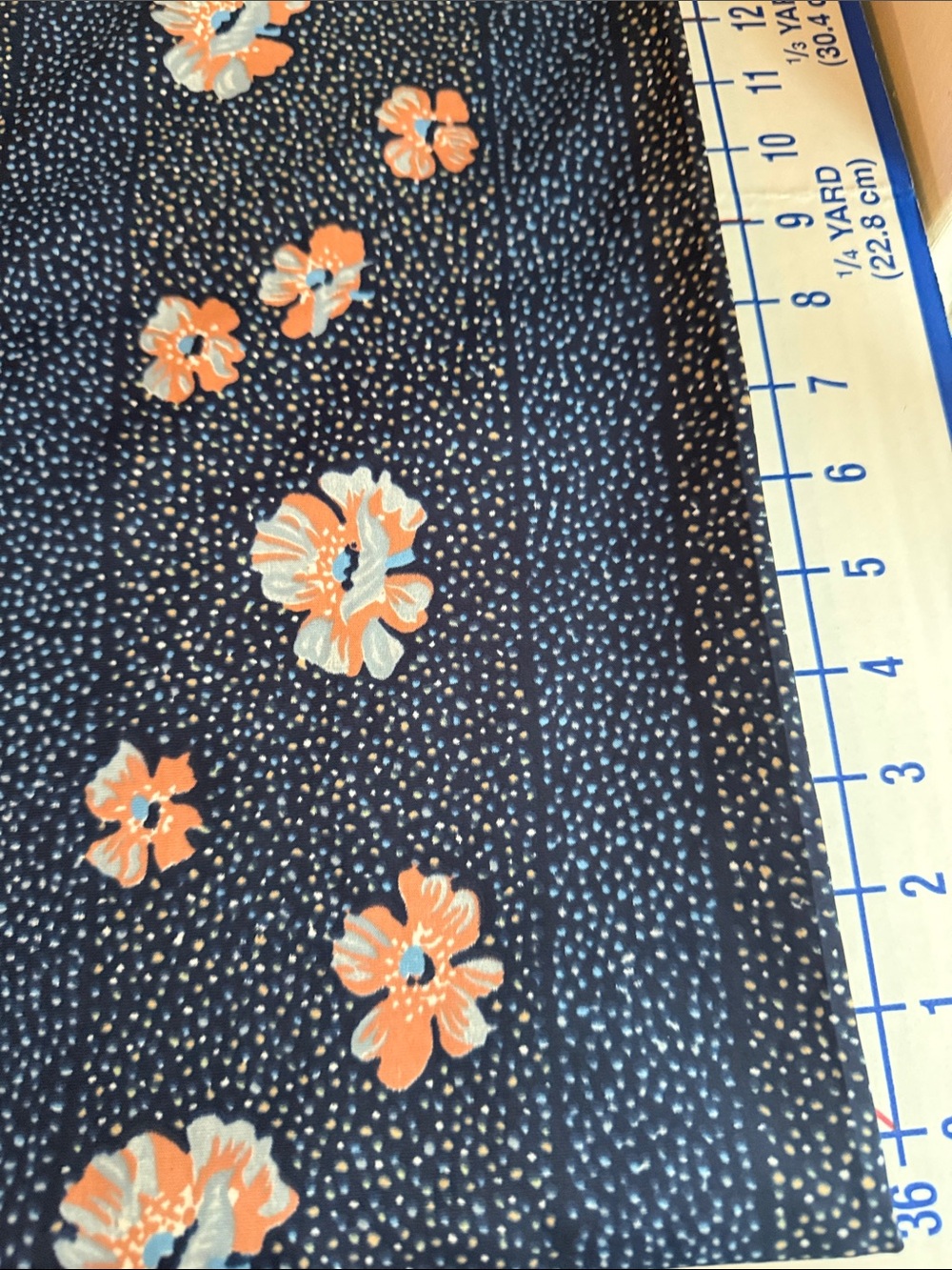 Vintage 1980s Floral Dot Stripe Fabric Navy Peach Blue 5 Yards x 44” Apparel - Picture 3 of 11